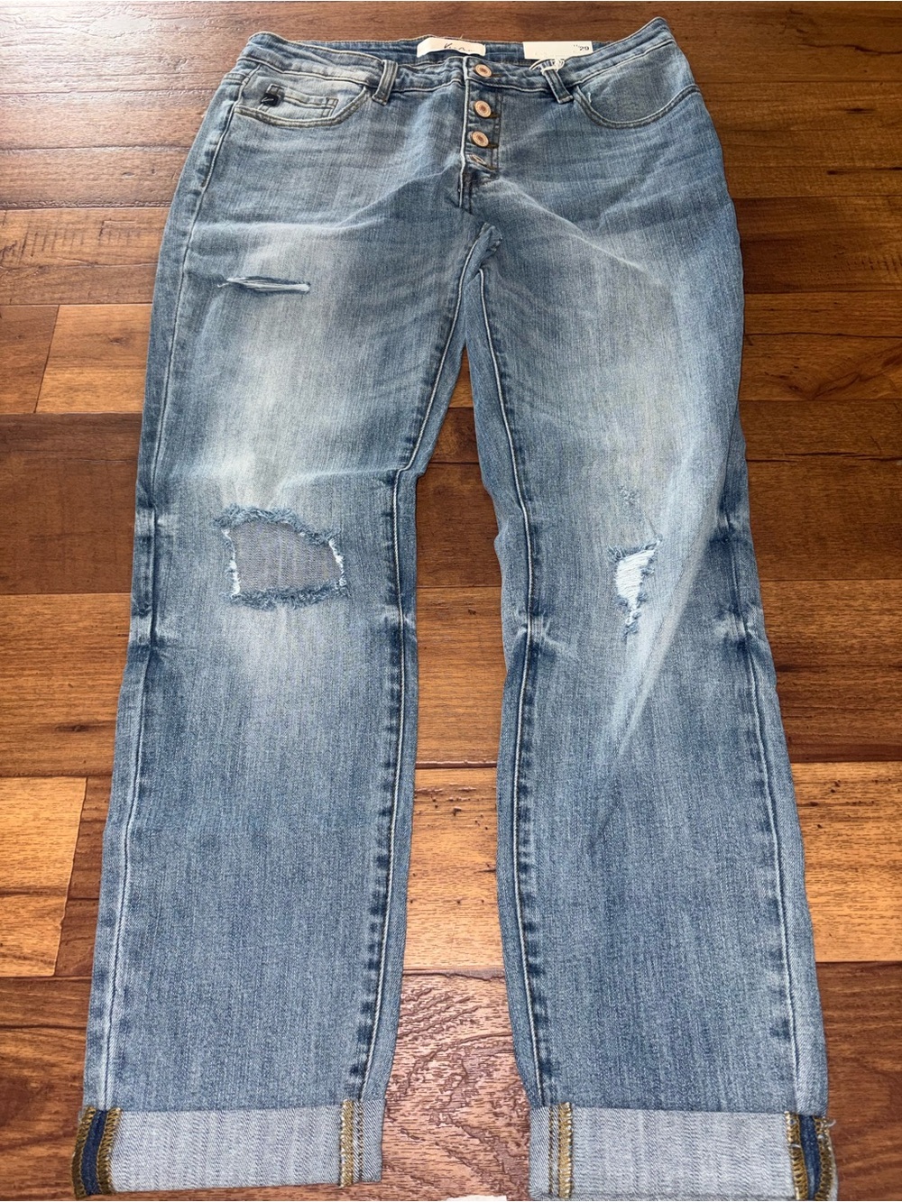 NWT KanCan Distressed Button Fly Mid Rise Ankle Skinny Jeans Size 11 / 29